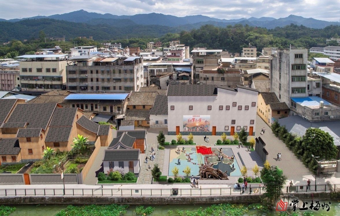 ↑位于梅江河圩鎮(zhèn)段碧道沿線的紅色休閑廣場效果圖。 （長沙鎮(zhèn)供圖）