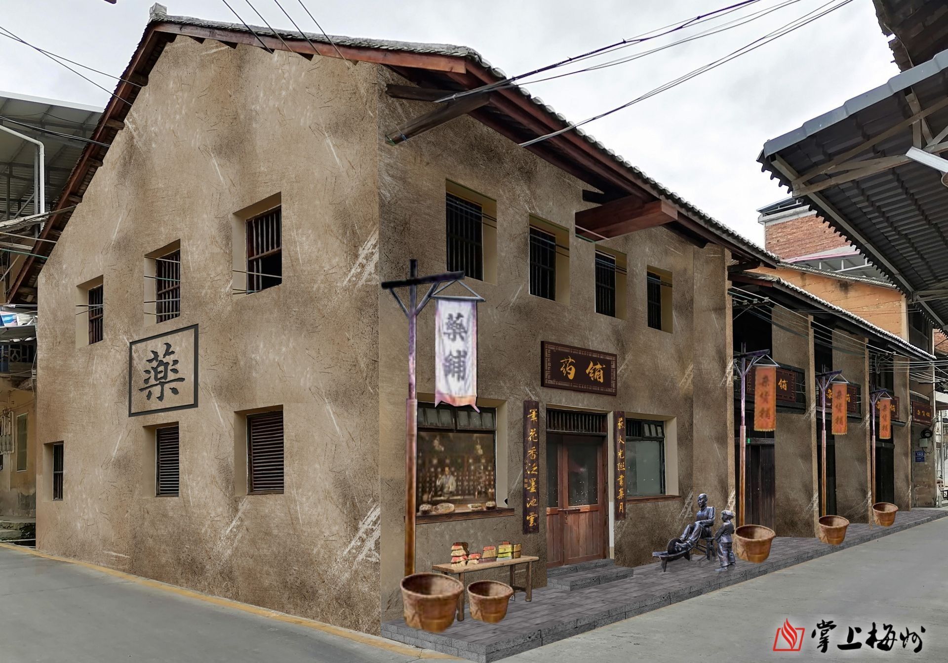 ↑紅軍藥鋪效果圖，該修繕項(xiàng)目正在加快推進(jìn)。 （長沙鎮(zhèn)供圖）